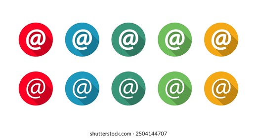 At the rate sign icon set vector with long shadow. Communication sign