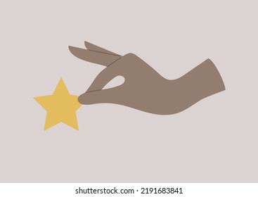 Rate us concept, a hand holding a star, costumer service quality