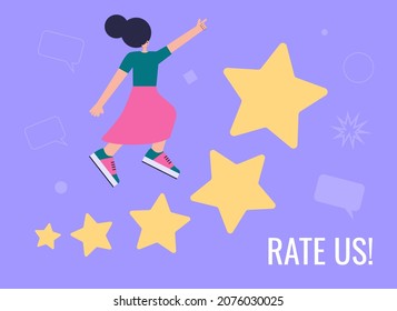 Rate us concept. Star rating concept.  Colorful flat vector illustration.