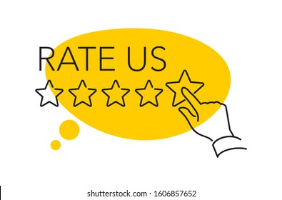 Rate Us - drawn hand assesses maximum positive ranking with five rating stars - vector illustration for good review 