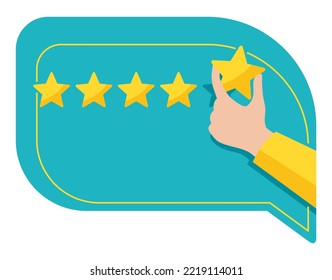 Rate Us motivation - hand holding fifth star and collecting into positive feedback - best satisfaction level and critics concept