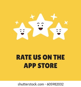 Rate us on the app store concept. Cute rating stars. Game / App reviews, rating, classification concept. Vector Illustration.