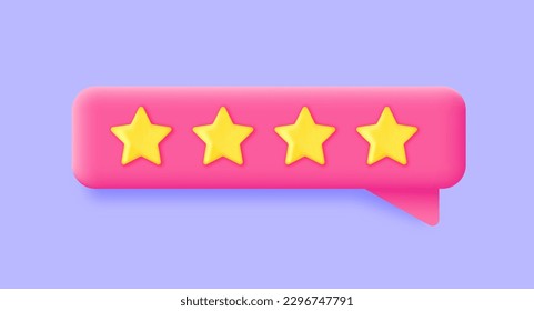 Rate us review concept in 3D style. Realistic stars in yellow colors isolated on purple background. Review customer business concept.