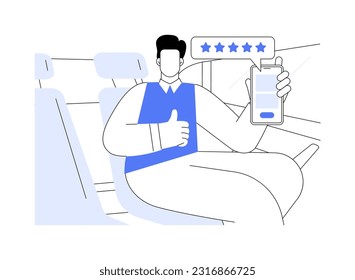 Rate your driver abstract concept vector illustration. Smiling man rating a taxi driver, order a commercial city transport, urban vehicle passenger, ride-hailing service abstract metaphor.