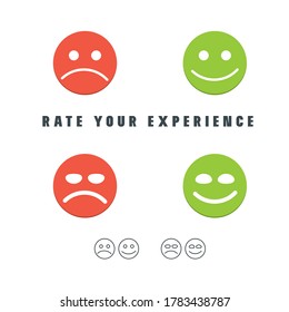 Rate your experience customer survey emoticons. Feedback good or bad. Positive or negative review. Vector illustration.