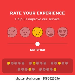 Rate Your Experience Help Us Improve Our Service Slider Scale with Happy to Sad Emoji Flat Style Vector Illustration