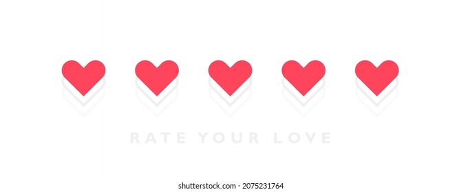 Rate your love. Love measuring indicator with hearts isolated on white background. Design concept for love meter and Valentines day. Vector illustration.