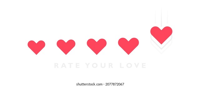 Rate your love. Love measuring indicator with hearts isolated on white background. Design concept for love meter and Valentines day. Vector illustration.