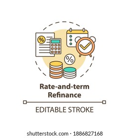 Rate-and-term refinance concept icon. Mortgage refinancing type idea thin line illustration. Loan improvement. Interest rate, term changing. Vector isolated outline RGB color drawing. Editable stroke