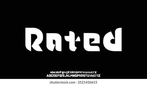 Rated, digital modern alphabet font with urban style template