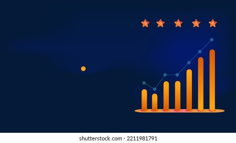 Rated Five Star infographic for busines background. Neon glowing bar for graphic, statistic, positive trend infographic