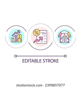 Rates growth tendency loop concept icon. Impact on economic process. Rising of costs abstract idea thin line illustration. Isolated outline drawing. Editable stroke