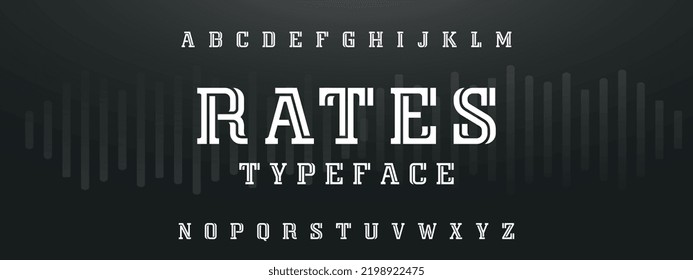 RATES Sports minimal tech font letter set. Luxury vector typeface for company. Modern gaming fonts logo design.