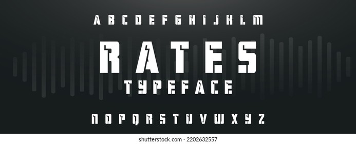 RATES Sports minimal tech font letter set. Luxury vector typeface for company. Modern gaming fonts logo design.