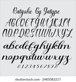 Ratgohe is an elegant script font with a contemporary atmosphere and impeccable shapes, inspired by timeless classic calligraphy. 