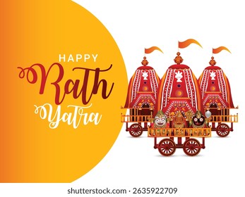 Rath yatra celebration design with vector illustration of lord jagannath balabhadra and subhadra
