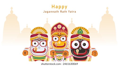 Rath Yatra festival banner design with Lord Jagannath, Balabhadra, and Subhadra