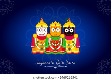Rath yatra festival design concept with lord jagannath balabhadra and subhadra vector design