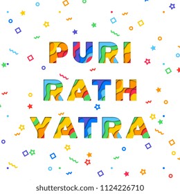 rath yatra hindu holiday text with paper cut layers and colorful confetti on white background. vector illustration for banner, poster, greeting card, flyer, invitation, brochure