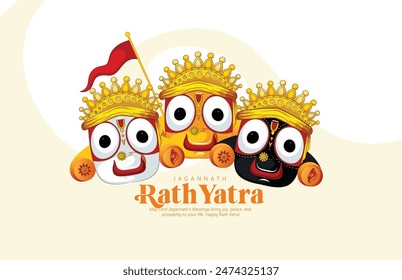 Rath Yatra for Lord Jagannath, Balabhadra and Subhadra.Vector illustration