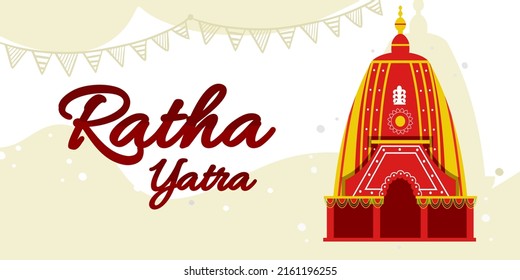 Ratha yatra festival A chariot with wooden deities of Jagannath, Baladeva and Subhadra. Holiday banner greeting card Vector illustration