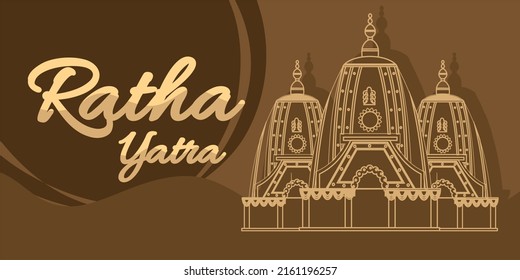 Ratha yatra festival A chariot with wooden deities of Jagannath, Baladeva and Subhadra. Holiday banner greeting card Vector illustration