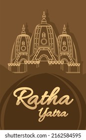 Ratha yatra festival A chariot with wooden deities of Jagannath, Baladeva and Subhadra. Holiday banner greeting card Vector 