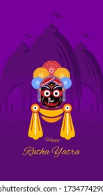 Ratha Yatra Festival,  Lord Jagannath, Balabhadra and Subhadra. Vector illustration