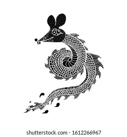rat-headed dragon. rat for Chinese New Year 2020. Element for design. New Year's card, mouse. Vector illustration. isolated in black. cut off