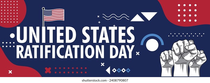 Ratification Day or United States Ratification Day banner with retro abstract geometric shapes, United States flag and map. blue and red colors scheme. Ratification Day. Vector Illustration