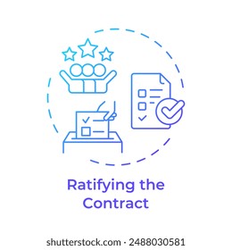 Ratificando el icono de concepto de degradado azul del contrato. Logro de la tarea, lista de tareas. Ilustración de línea de forma redonda. Abstractas idea. Diseño gráfico. Fácil de usar en infografía, presentación