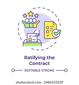 Ratifying the contract multi color concept icon. Task accomplishment, todo list. Round shape line illustration. Abstract idea. Graphic design. Easy to use in infographic, presentation