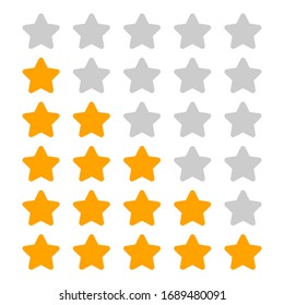 rating 5 stars cute for review isolated on white, five stars for ranking award, yellow stars of choice quality, orange star of rank vote or review best, pentagram 5 stars icon flat simple for app web