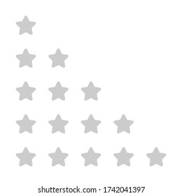 rating 5 stars grey for review isolated on white, five stars for ranking award, cute stars for choice quality, symbol star for rank vote or review best, pentagram 5 stars icon flat simple for app web