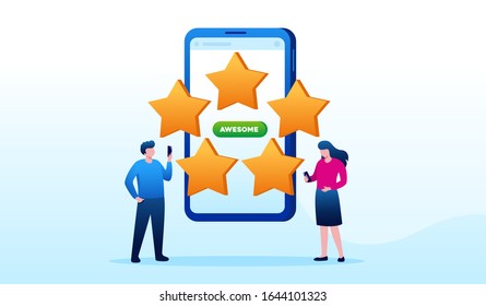 Rating 5 stars landing page website illustration flat vector template 