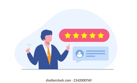 rating concept, 5 star, ranking, satisfaction, result, rank, business people, flat illustration vector template