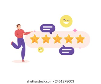 rating concept. Customer reaction and satisfaction. customer feedback and reviews. positive assessment. illustration of a customer or client giving a 5 star rating. illustration concept design