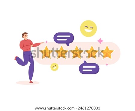 rating concept. Customer reaction and satisfaction. customer feedback and reviews. positive assessment. illustration of a customer or client giving a 5 star rating. illustration concept design