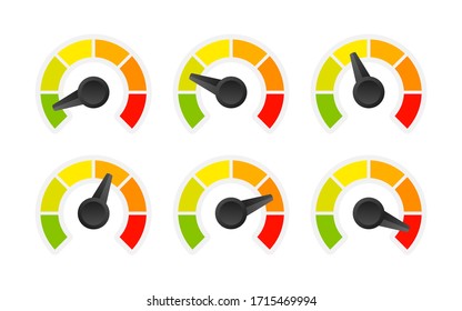 Bewertung der Kundenzufriedenheit Unterschiedliche Emotionen Kunst Design von Rot bis Grün. Abstraktes Konzept grafische Element von Tachometer, Tachometer, Indikatoren, Score. Stockillustration für Vektorillustrationen.
