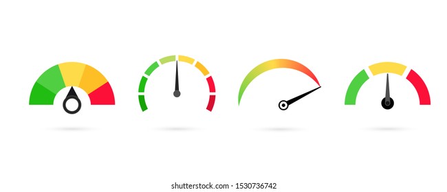 Rating Customer satisfaction meter, speedometer. Concept graphic element of tachometer, speedometer, indicators, score. Credit score indicators from poor to good. Vector illustration