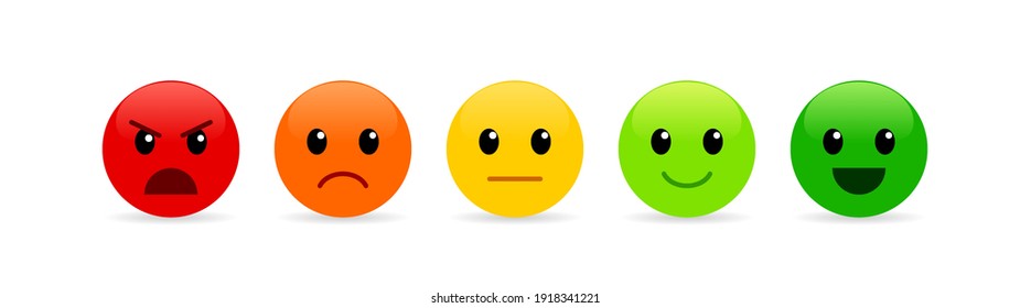 Rating of customer service satisfaction. Feedback concept. Quality control. Colored emoji from good to bad