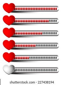 Rating elements with hearts - Liking, satisfaction, grading, dissatisfaction, bad experience, ~customer~ feedback or stamina, health points concepts #1 small bars version