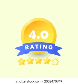 Rating emblem for a site or application. Icon for indicating quality assessment. Feedback system. Five Stars. Infographics. Vector illustration. Four points out of five.