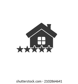 Rating estate icon, house or hotel score, customer feedback for home quality, 5 star evaluation, real satisfaction, editable stroke vector illustration