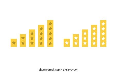 Rating evaluation with stars. Quality feedback from 1 to 5 points. Satisfaction feedback. Positive and negative rank. Gold stars template. Yellow rank symbol. Vector EPS 10