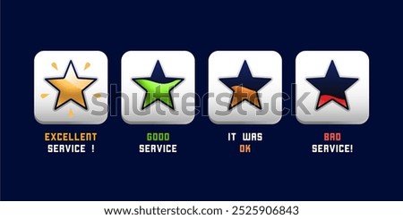 rating feedback colorful star vector. customer satisfaction survey illustration. Product quality rating or customer review with star icon.