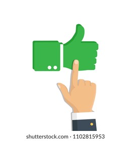 Rating feedback. Hand pointing like and dislike, sign button. Vector