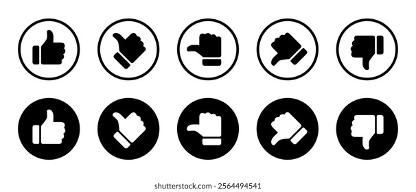 Rating and feedback scale thumb icon. Excellent, good, average, poor, and bad hand sign symbol
