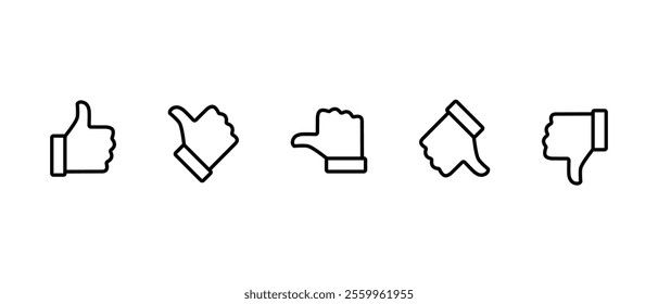 Rating and feedback scale with thumb outline icon. Excellent, good, average, poor, bad review concept
