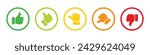 Rating and feedback scale with thumb symbol in green, yellow and red color outline. Excellent, good, average, poor, bad rating thumb icon set. Satisfied, unsatisfied, neutral survey icon set.
